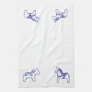 Blaue und weiße PferdMoJo Geschirrtuch