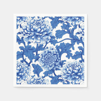 Blaue und weiße Pfingstrose Chinoiserie Blumenmust Serviette