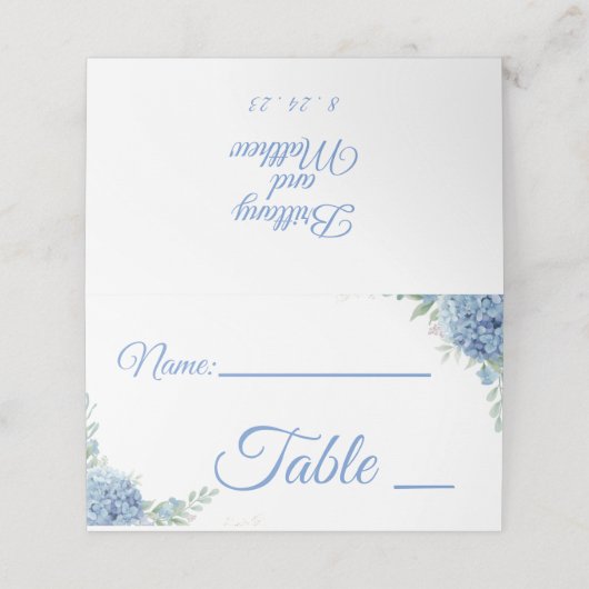 Blaue und weiße Platzkarten (Außenseite Aufgefaltet)