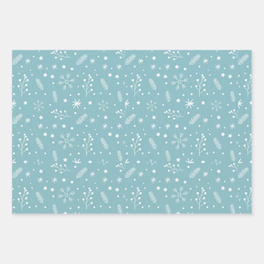 Blaue und weiße Polka-Punkte, blaue Schneeflocken, Geschenkpapier Set (Vorderseite)