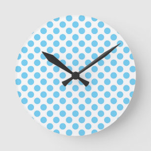 Blaue und weiße Polka-Punktmuster Runde Wanduhr