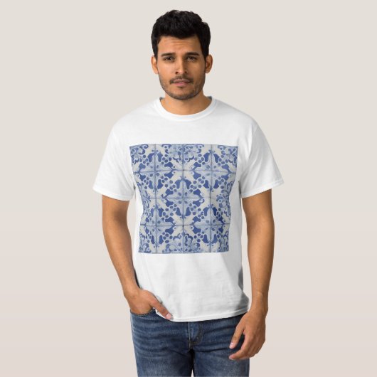 Blaue und weiße portugiesische Tile T-Shirt (Vorne ganz)