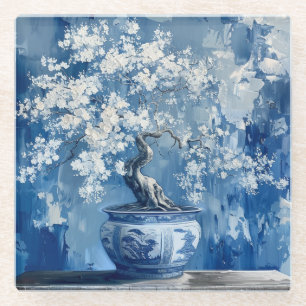 Blaue und weiße Porzellan-China Chinoiserie Kirsch Glasuntersetzer