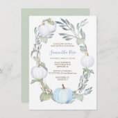 Blaue und weiße PUMPKIN Grüne BABY Dusche laden ei Einladung (Vorne/Hinten)