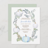 Blaue und weiße PUMPKIN Grüne BABY Dusche laden ei Einladung (Vorne/Hinten)