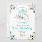 Blaue und weiße Pumpkins Geburtstagsparty Einladung (Vorderseite)