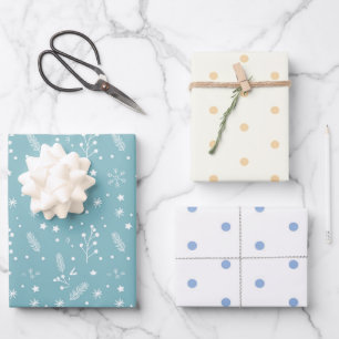 Blaue und weiße Punkte und blaue Schneeflocken, St Geschenkpapier Set