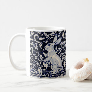 Blaue und weiße Rabbit Tile Woodland Vines Leaf Be Kaffeetasse