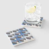 Blaue und weiße Rasenschalen, Steinuntersetzer (Seitenansicht)