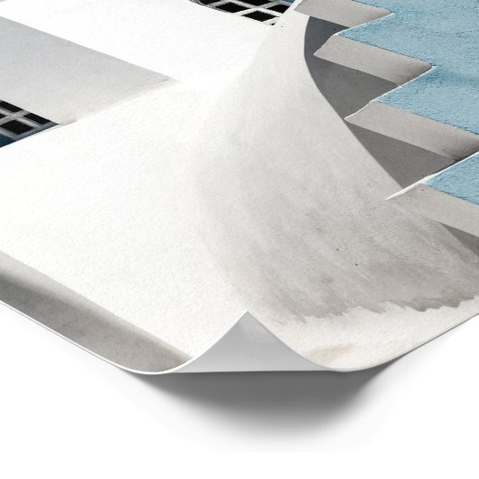 Blaue und weiße Reise Santorini Kirche Oia Poster (Ecke)