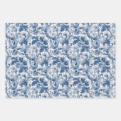 Blaue und weiße Renaissance Acanthus Damask Geschenkpapier Set (Vorderseite 2)