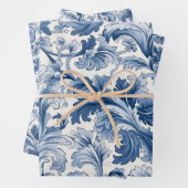 Blaue und weiße Renaissance Acanthus Damask Geschenkpapier Set (Beispiel)