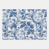 Blaue und weiße Renaissance Acanthus Damask Geschenkpapier Set (Vorderseite)