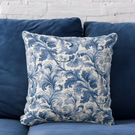 Blaue und weiße Renaissance Acanthus Damask Kissen