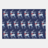 Blaue und weiße Rentierwackelblätter Geschenkpapier Set (Vorderseite 2)
