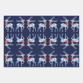 Blaue und weiße Rentierwackelblätter Geschenkpapier Set (Vorderseite 3)