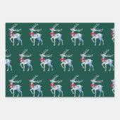 Blaue und weiße Rentierwackelblätter Geschenkpapier Set (Vorderseite 3)