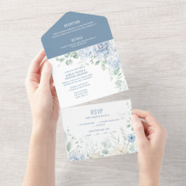 Blaue und weiße Rosen, Hochzeitseinladung von Peon All In One Einladung