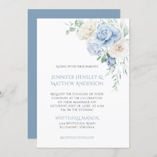 Blaue und weiße Rosen, Hochzeitseinladung von Peon Einladung