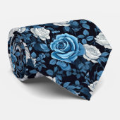 Blaue und weiße Rosen Krawatte (Gerollt)