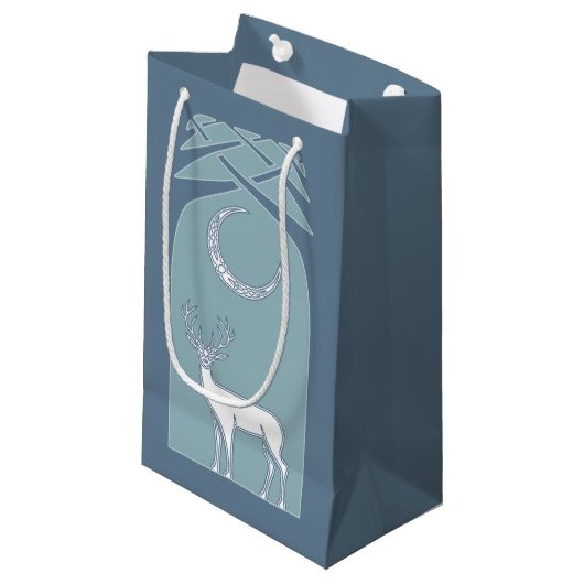 Blaue und weiße Rotwild in der Waldceltic-Kunst Kleine Geschenktüte (Vorderseite Schrägansicht)
