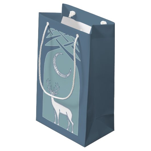 Blaue und weiße Rotwild in der Waldceltic-Kunst Kleine Geschenktüte (Rückseite Schrägansicht)