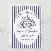 Blaue und weiße Rustikale Hochzeit Save The Date (Vorderseite)
