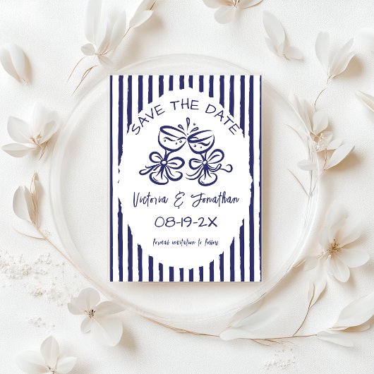Blaue und weiße Rustikale Hochzeit Save The Date