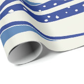 Blaue und weiße Sardinen Streifen Geschenkpapier (Rolleneckpunkt)