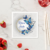 Blaue und weiße Schmetterlinge Moderne Boho Napkin Serviette (Beispiel)