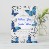 Blaue und weiße Schmetterlinge Morpho Monarch Einladung (Stehend Vorderseite)