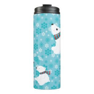 BLAUE UND WEISSE SCHNEEBEREICHE MIT ÄHNLICHER BÄRE THERMOSBECHER