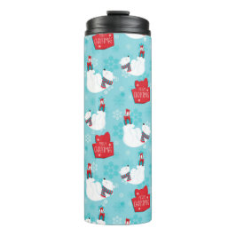 BLAUE UND WEISSE SCHNEEBEREICHE MIT ÄHNLICHER BÄRE THERMOSBECHER