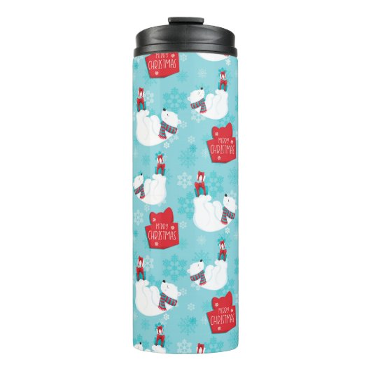 BLAUE UND WEISSE SCHNEEBEREICHE MIT ÄHNLICHER BÄRE THERMOSBECHER (Vorderseite)