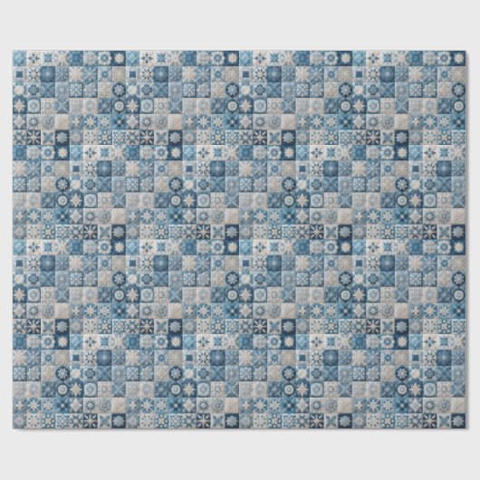 Blaue und weiße Schneeflocke Geschenkpapier (Flach)