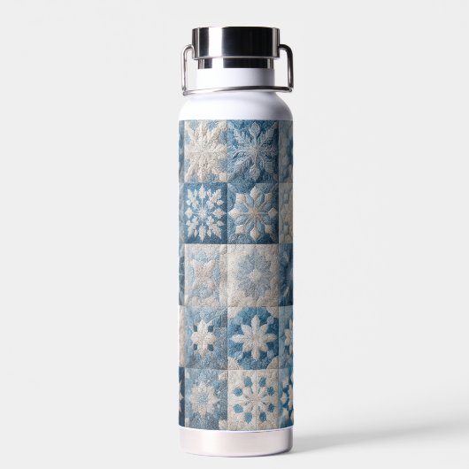 Blaue und weiße Schneeflocke Trinkflasche (Rückseite)