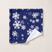 Blaue und weiße Schneeflocken auf dunkelblauem Bod Badhandtuch Set (Waschlappen)
