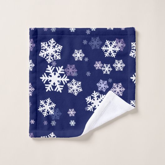 Blaue und weiße Schneeflocken auf dunkelblauem Bod Badhandtuch Set (Waschlappen)