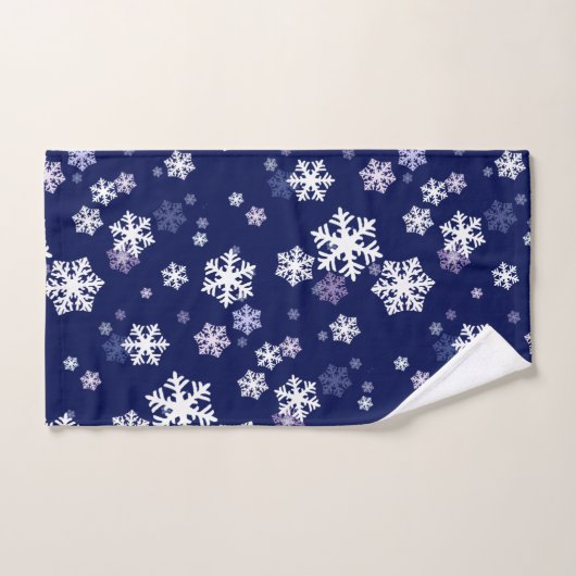 Blaue und weiße Schneeflocken auf dunkelblauem Bod Badhandtuch Set (Handtuch)