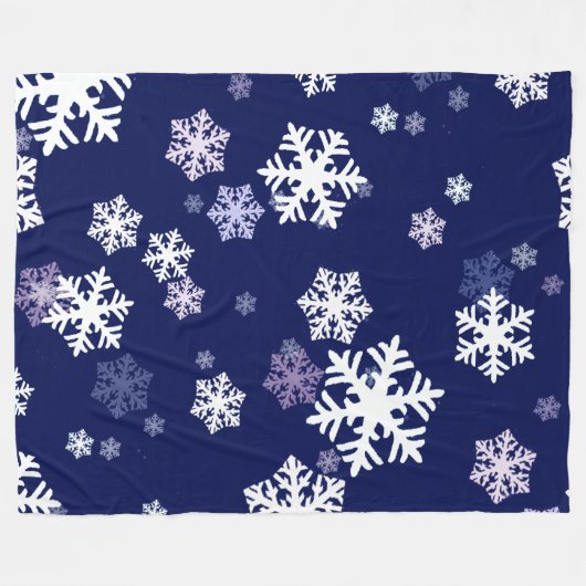 Blaue und weiße Schneeflocken auf dunkelblauem Bod Fleecedecke (Vorderseite (Horizontal))