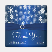 Blaue und weiße Schneeflocken Danke Magnet