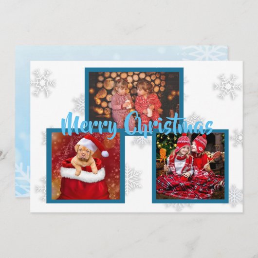 Blaue und weiße Schneeflocken Familienfeste Fotos Einladung (Vorne/Hinten)