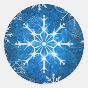 Blaue und weiße Schneeflocken Hochzeitstag Umschla Runder Aufkleber