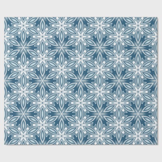 Blaue und weiße Schneeflocken im Winter Geschenkpapier (Flach)