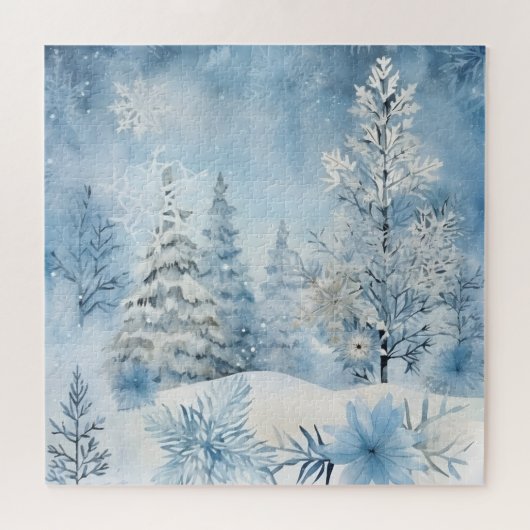Blaue und weiße Schneeflocken im Winterschnee Puzzle (Horizontal)