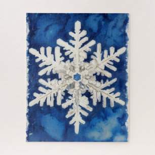 Blaue und weiße Schneeflocken Kunst Winterurlaub P Puzzle