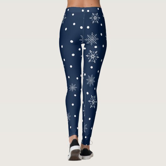 Blaue und weiße Schneeflocken Leggings (Rückseite)