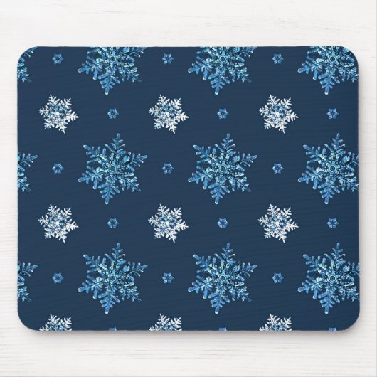 Blaue und weiße Schneeflocken Mousepad (Vorne)