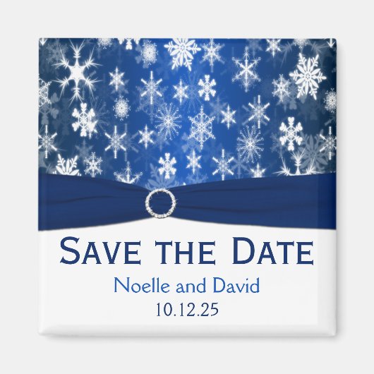 Blaue und weiße Schneeflocken Speichern Sie das Da Magnet (Vorne)