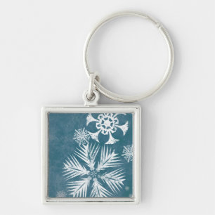 Blaue und weiße Schneeflocken Weihnachten Schlüsselanhänger